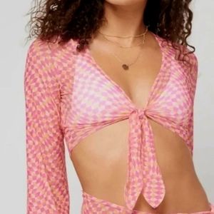 NWT L*SPACE Bandera Top, semi sheer knotted front long sleeve cover-up Sz Sm $99